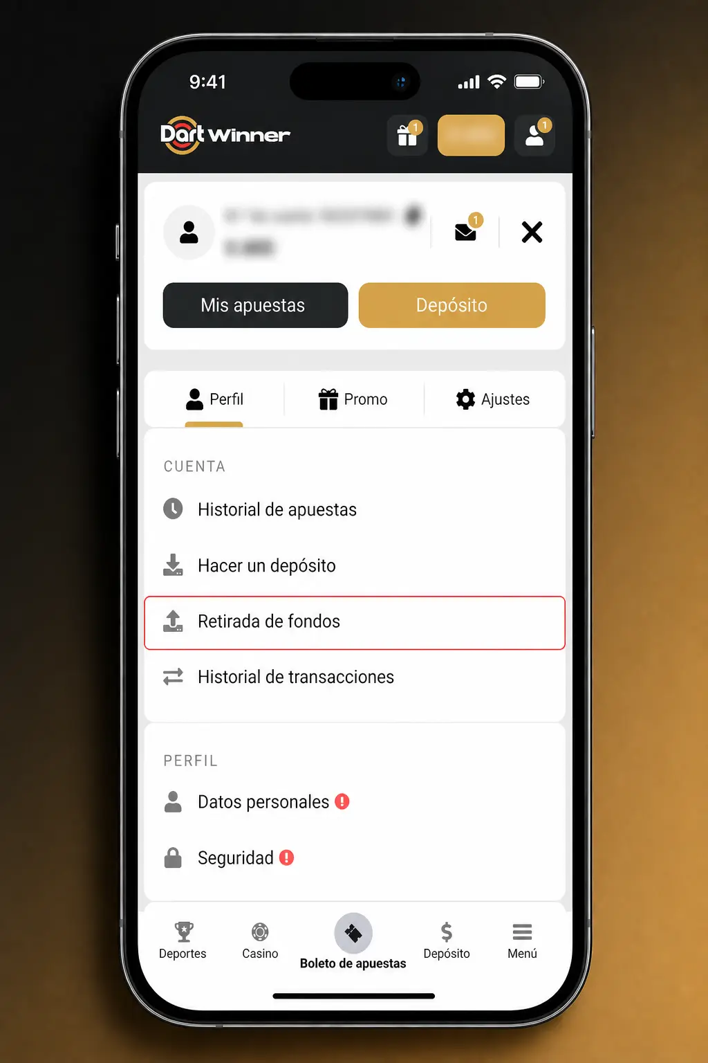 Pasos para retirar dinero de DartWinner: verificá tu cuenta, ingresá al panel de Caja y solicitá el retiro mínimo de 10.000 ARS.