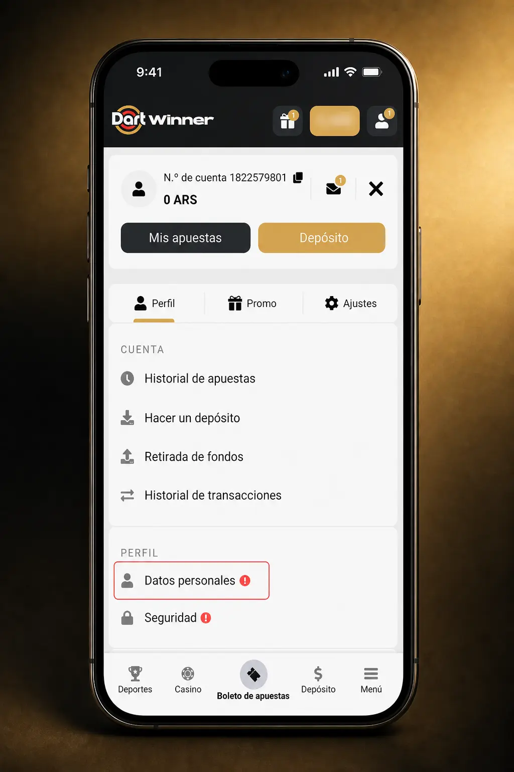 Pasos para verificar tu cuenta en DartWinner: documento, comprobante de domicilio y medio de pago.