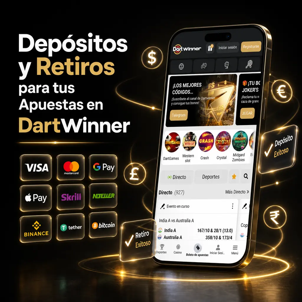 Métodos de depósito y retiro en DartWinner: transferencias, tarjetas, billeteras electrónicas y criptomonedas como Bitcoin y Ethereum.