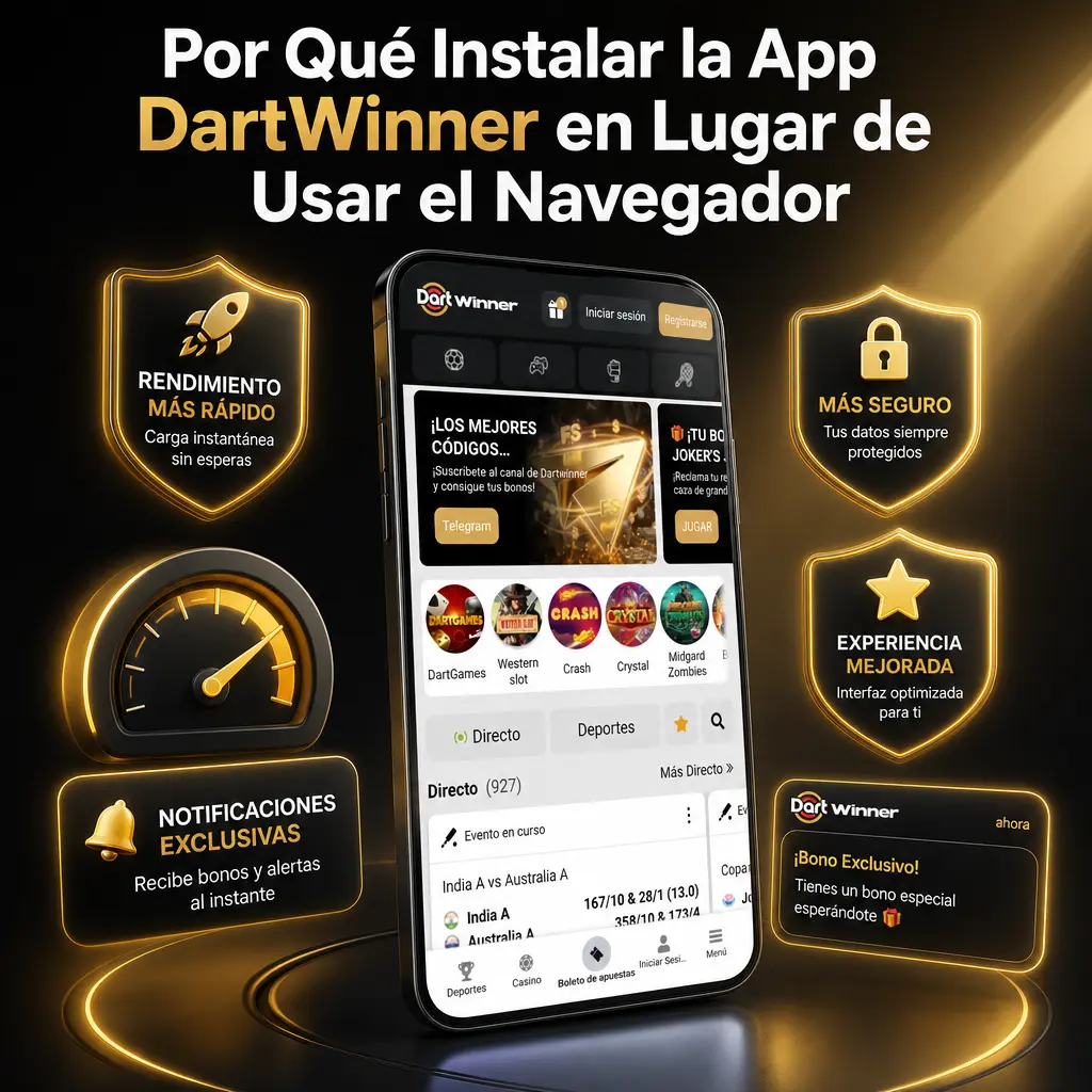 App DartWinner: carga más rápida, notificaciones push, menor consumo de datos y cuotas instantáneas frente al navegador.